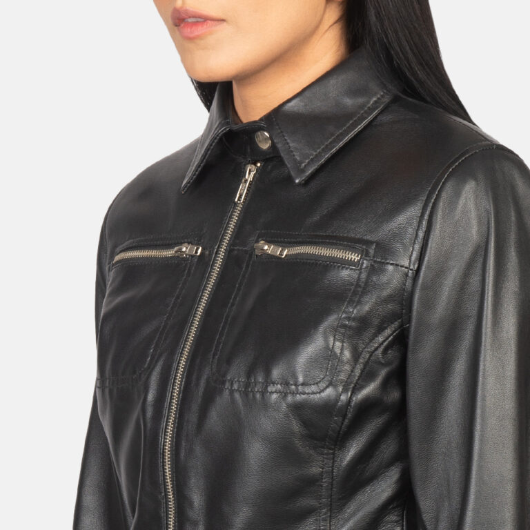 Womens Tomachi Black Leather Jacket Close-Up-9-1652251505256